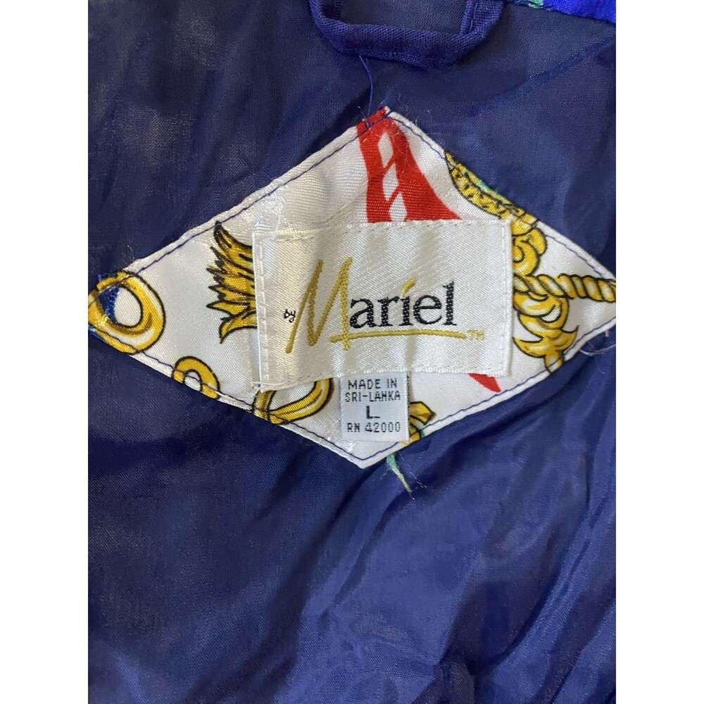 VTG 80s 90s Windbreaker Mariel Blue & Yellow Chain Baroque Bomber Jacket Women L - Picture 4 of 9